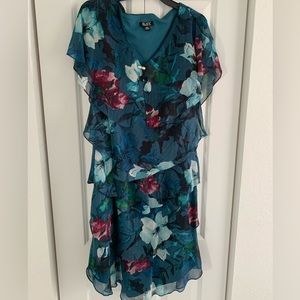 SLNY Floral Dress with Overlapping Tiers